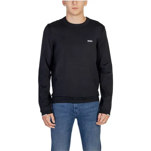 Schwarzer Rundhals-Strickpullover , Herren, Größe: L - Hugo Boss - Modalova