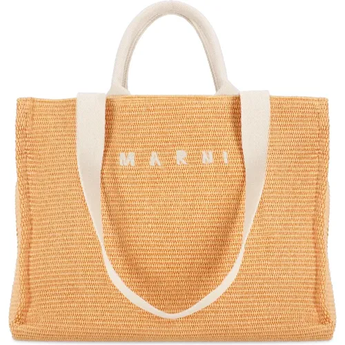 Cotton Shopping Bag with Embroidered Logo , female, Sizes: ONE SIZE - Marni - Modalova