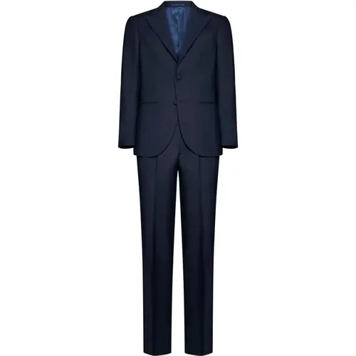 Single Breasted Suits, male, , Size: 2XL Navy Wool Suit with Peak Lapels - D4.0 - Modalova