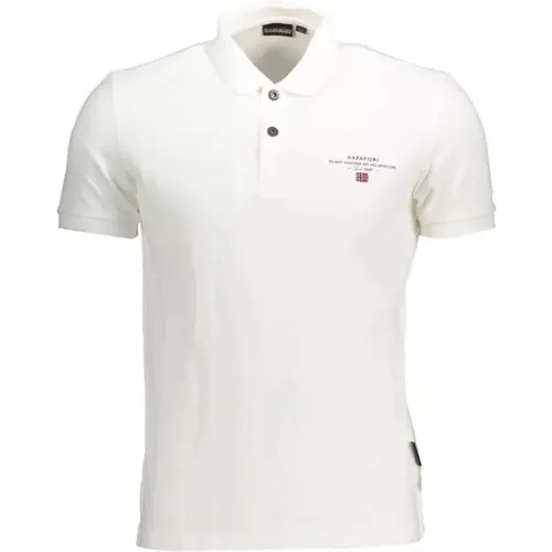 Weißes Baumwoll-Polo-Shirt mit Druck und Logo , Herren, Größe: S - Napapijri - Modalova