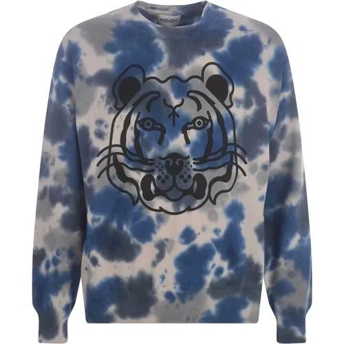 Grauer Pullover mit Tigerkopf , Herren, Größe: M - Kenzo - Modalova