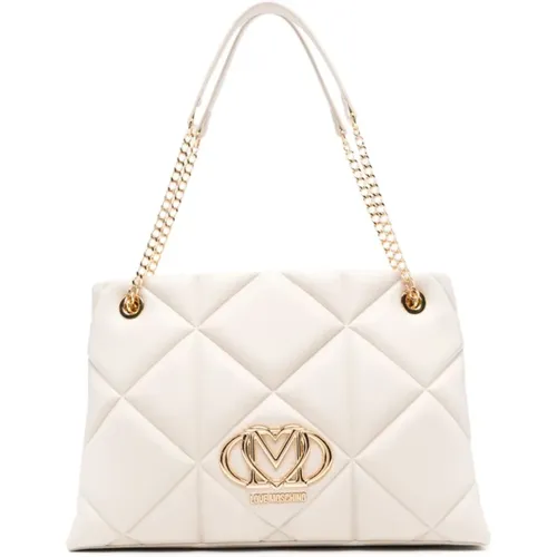 Shoulder Bags, female, , Size: ONE SIZE Ivory Top Handle Bag with Zip - Love Moschino - Modalova