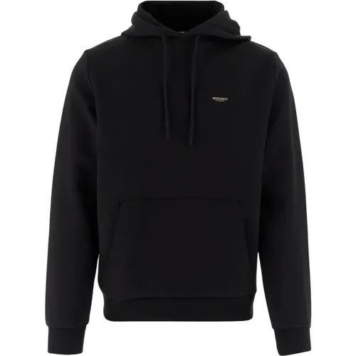 Hoodies, male, , Size: 2XL Stretch Cotton Blend Sweatshirt with Logo - Woolrich - Modalova