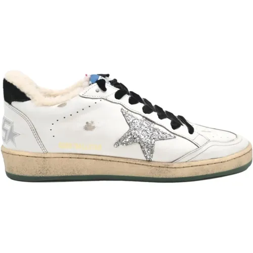 Leather Ball Star Sneakers /Silver/Black , female, Sizes: 6 UK - Golden Goose - Modalova