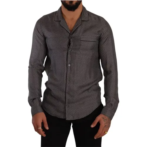 Grey Silk Button Down Shirt , male, Sizes: S - Dolce & Gabbana - Modalova