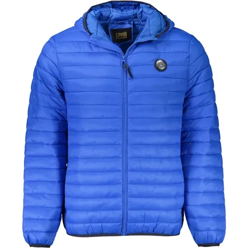 Blaue Kapuzenjacke mit Taschen und Logo - Cavalli Class - Modalova