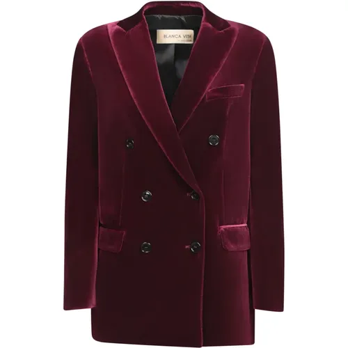 Blazers, female, , Size: XS Bordeaux Velvet Jacket Aw24 - Blanca Vita - Modalova