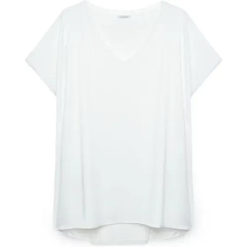 Satin und Jersey V-Ausschnitt T-Shirt , Damen, Größe: XL - Fiorella Rubino - Modalova