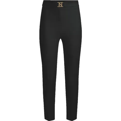 Straight Trousers with Golden Metal Logo , female, Sizes: L, XL - Elisabetta Franchi - Modalova