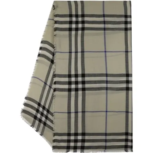 Winter Scarves, unisex, , Size: ONE SIZE Neutral Wool Check Scarf - Burberry - Modalova