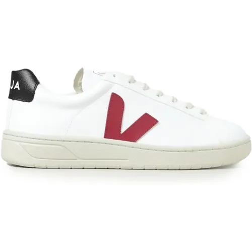 Weiße Sneakers mit Burgunder Detail , Herren, Größe: 44 EU - Veja - Modalova