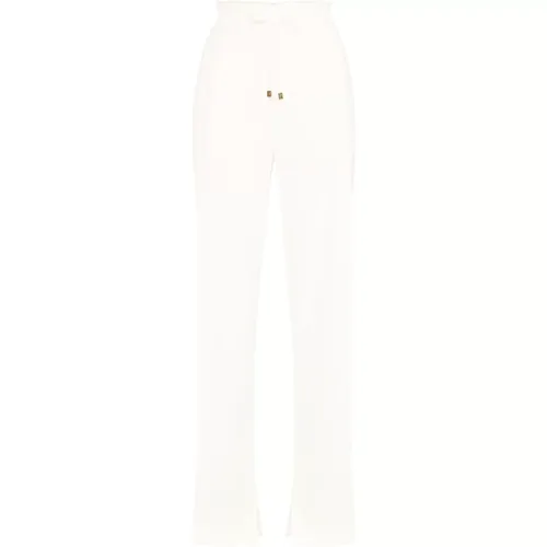 Straight Trousers, female, , Size: S Ivory Crepe Drawstring Trousers - Elisabetta Franchi - Modalova