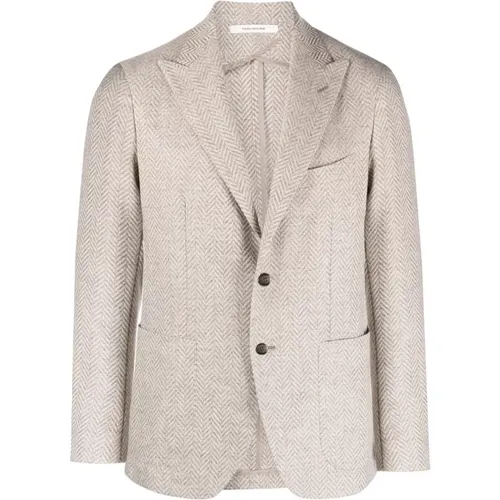 Beiger Hahnentritt-Blazer mit Brosche , Herren, Größe: XL - Tagliatore - Modalova