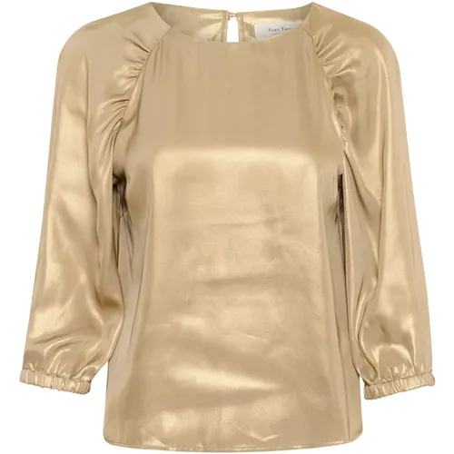 Gold Metallic Bluse mit Schultereffekten , Damen, Größe: 2XS - Part Two - Modalova