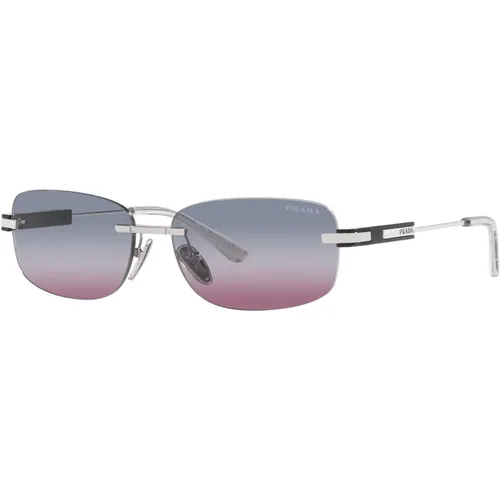 Stylish Sunglasses in Silver/Blue Pink , male, Sizes: 60 MM - Prada - Modalova
