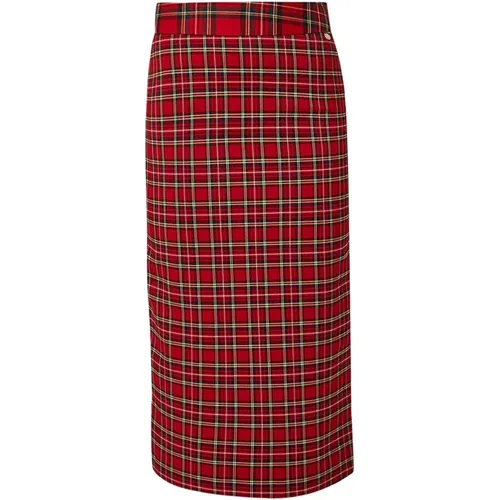 Midi Skirts, female, , Size: M Red tartan midi skirt with high waist - Liu Jo - Modalova