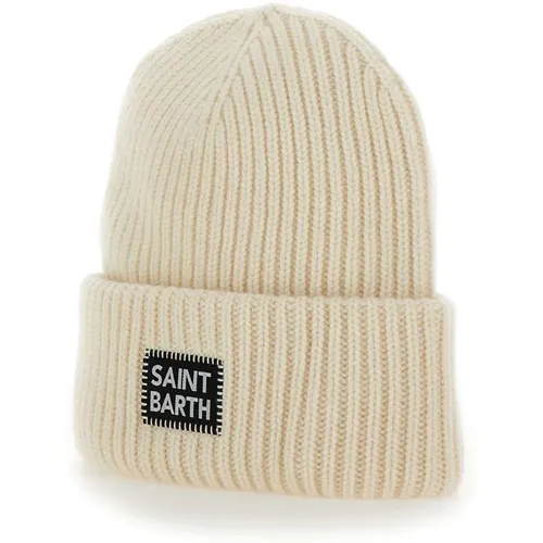 Beanies, male, , Size: ONE SIZE Cream Wool Cashmere Cap Ribbed Texture - MC2 Saint Barth - Modalova