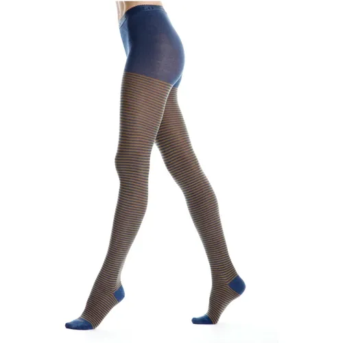 Damenblaue Baumwollstrumpfhose mit Windsor-Streifen - Gallo - Modalova