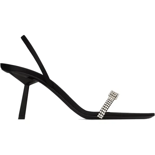 Schwarze Seidensandalen mit Kristalldetails - Saint Laurent - Modalova