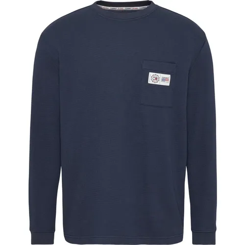 Blauer Pullover Wabenstrick Langarm - Tommy Jeans - Modalova