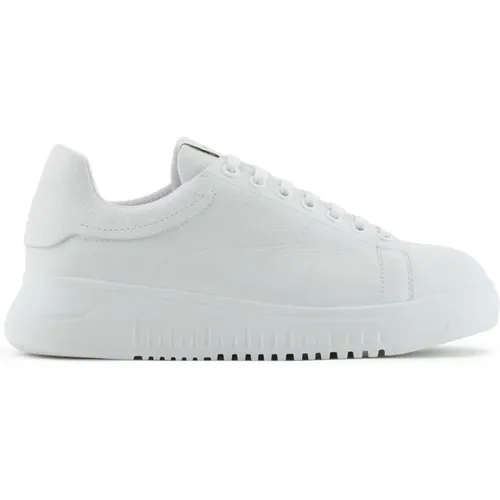 Weiße Ledersneakers Logodetail Gummisohle , Damen, Größe: 37 EU - Emporio Armani - Modalova