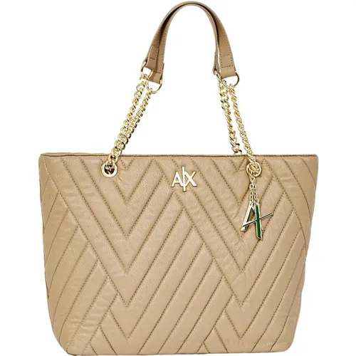 Womens Shopper Bag with Chain Handles and Logo Charm , female, Sizes: ONE SIZE - Armani Exchange - Modalova