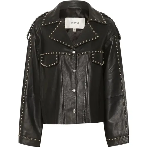 Cool Oversized Leather Jacket with Stud Details , female, Sizes: L, M - Gestuz - Modalova