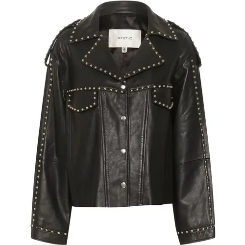 Cool Oversized Leather Jacket with Stud Details , female, Sizes: M - Gestuz - Modalova