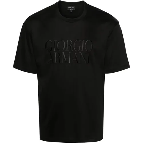 Elegantes Schwarzes Kurzarm Baumwoll T-Shirt , Herren, Größe: M - Giorgio Armani - Modalova