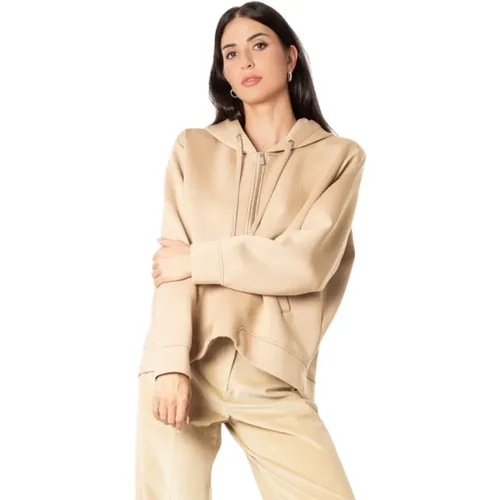 Beiger Hoodie mit asymmetrischem Schnitt und Reißverschluss , Damen, Größe: S - Max Mara Weekend - Modalova