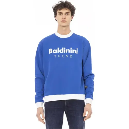 Blauer Baumwollfleece-Kapuzenpullover mit Logo , Herren, Größe: 2XL - Baldinini - Modalova