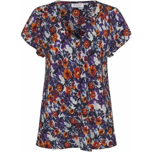 Colorful Meadow Violet Top with Short Sleeves , female, Sizes: M, XL, XS, L, S - Masai - Modalova