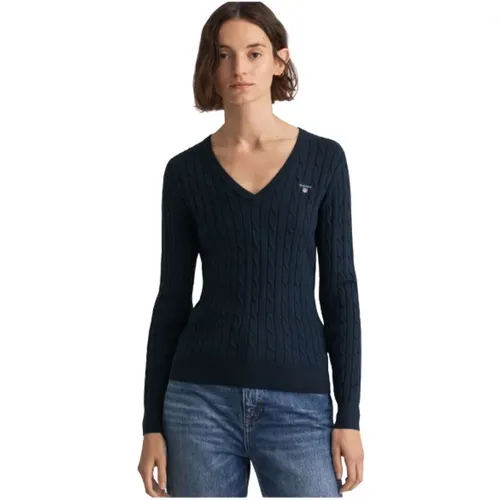 Twisted Cotton V-Neck Sweater , female, Sizes: S, XL, 2XL - Gant - Modalova