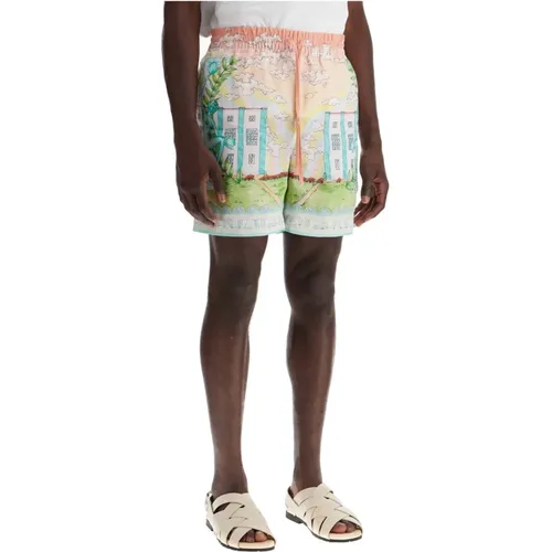 Art Deco Linen Bermuda Vase Shorts , Herren, Größe: XL - Casablanca - Modalova