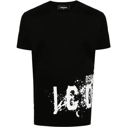 Schwarzes Logo Print Crew Neck T-shirt , Herren, Größe: 2XL - Dsquared2 - Modalova