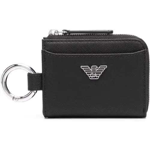 Schwarze kompakte Brieftasche für Männer , Herren, Größe: ONE Size - Emporio Armani - Modalova