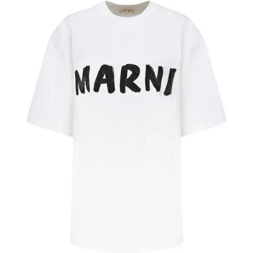 Weißes T-Shirt mit Logo-Print , Damen, Größe: 3XS - Marni - Modalova