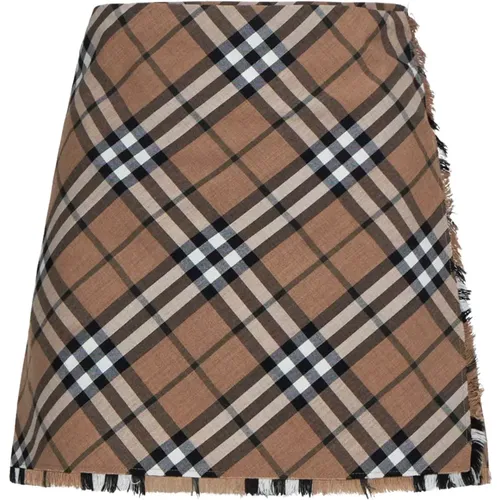 Check Print Wool Blend Kilt Miniskirt , female, Sizes: XS, S - Burberry - Modalova