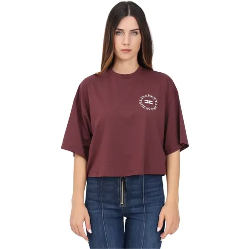 Burgundy Water Logo Print T-shirt - Elisabetta Franchi - Modalova