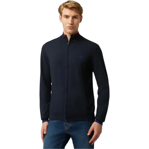 Blauer Woll- & Baumwoll-Zip-Sweater , Herren, Größe: 3XL - Harmont & Blaine - Modalova