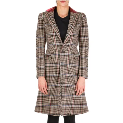 Single-Breasted Coats, female, , Size: XL Check Pattern Button Closure Coat - Neil Barrett - Modalova