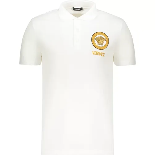 Polo Shirts, male, , Size: XL Logo Patch Cotton Polo Shirt - Versace - Modalova