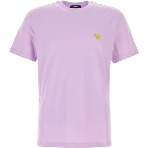 Lila Baumwoll T-shirt , Herren, Größe: M - Versace - Modalova