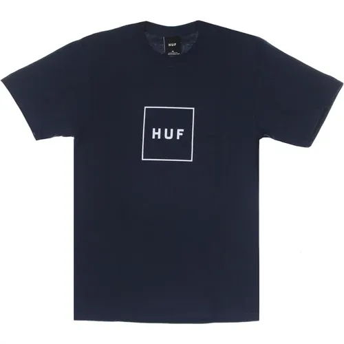 T-Shirts, male, , Size: S Navy Logo Mens T-Shirt Short Sleeve - HUF - Modalova