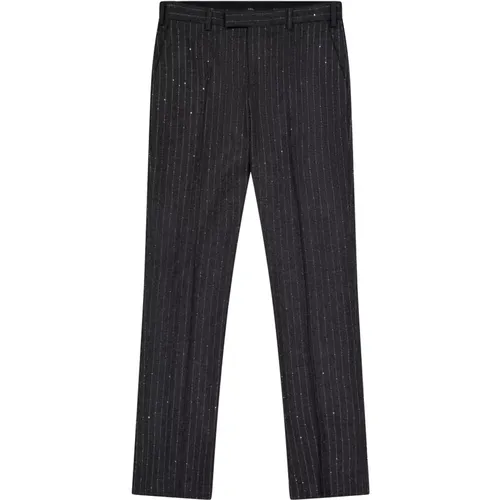 Straight Trousers, male, , Size: L Slim Fit Pinstripe Cigarette Pants - Laneus - Modalova