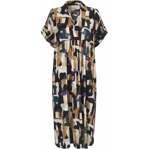 Abstract Print Dress with Flounce Details , female, Sizes: XS, L, M, S, XL - Masai - Modalova