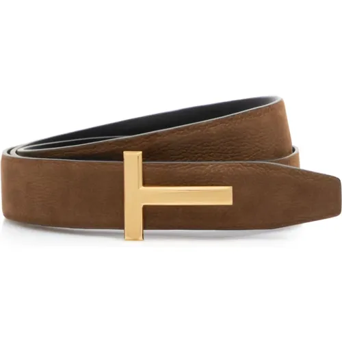 Belts, male, , Size: 110 CM Grain Leather and Smooth Leather Reversible T Belt - Tom Ford - Modalova
