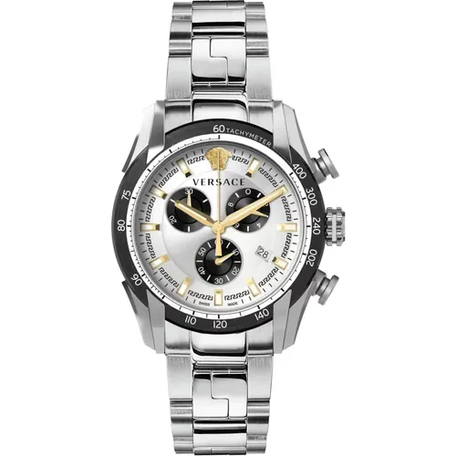 Watches, male, , Size: ONE SIZE V-Ray Chronograph Stainless Steel Bracelet Watch - Versace - Modalova