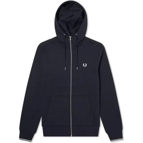 Zip-throughs, male, , Size: 2XL Zip Through Hooded Sweatshirt Navy - Fred Perry - Modalova