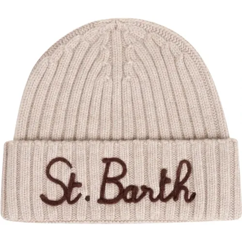 Beanies, male, , Size: ONE SIZE Woolen Beanie with Embroidered Writing - MC2 Saint Barth - Modalova